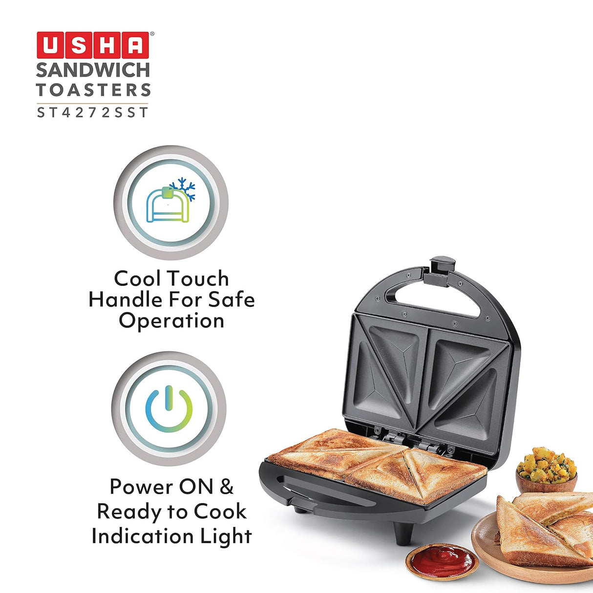 Usha 750 W ST4272 SST Non-Stick Food Grade Material Sandwich Toaster (Stainless Steel)