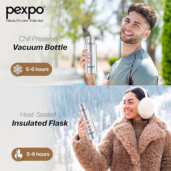 Pexpo Cameo Pro Vacuum Insulated 300ml Stainless Steel Water Bottle - Silver | Hot & Cold Upto 5-6 Hours | Leak of | Office, School, Gym & Travelling|Men, Women & Kids| RCB Edition