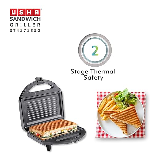 Usha 750 W ST4272 SSG Non-Stick Food Grade Material Sandwich Griller (Stainless Steel)