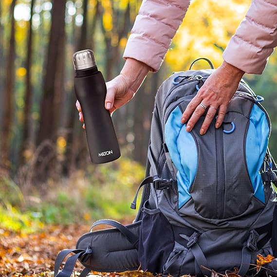 Elate Stainless Steel Water Bottle 620 ml, Single Walled, ISI Certified I Leak Proof Lid, Rust Proof I for School, Office, Gym I Black