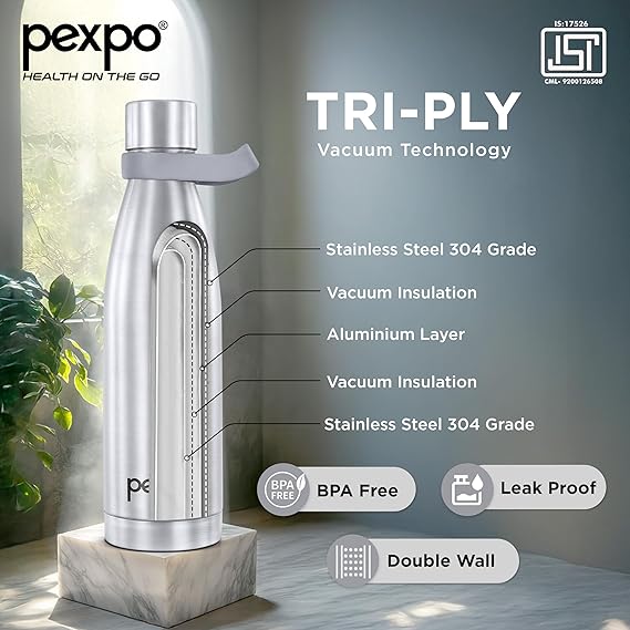 Pexpo Amaze 1000 ISI Certified Water Bottles Stainless Steel Vacuum Insulated Hot & Cold Flask - Pink & Green Ombre 940ml, Water Bottle Ideal for Home, Office, Gym, Outings, and School