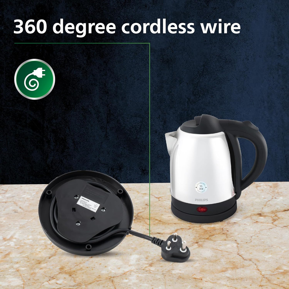 HD9373/00 Electric Kettle | 1.5L | 25% Thicker Stainless Steel Body | Triple Safe Auto Cut-Off | Rust-Proof Design