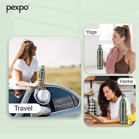 Pexpo Stainless Steel Hot and Cold Vacuum Insulated ISI Certified Flask,750ml, Military Green, | Double Wall Flask | BPA Free | Office | School | Home | Hiking | Gym | RCB Edition