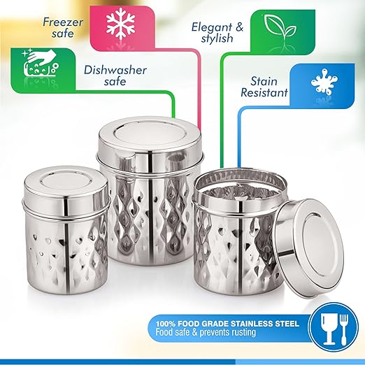 Mukti Stainless Steel Food Storage Jars & Containers|Dabba Set||Gourmet Krystal 3pcs Set|300/450/600ml