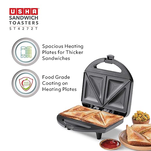 Usha 750 W ST4272 T Non-Stick Food Grade Material Sandwich Toaster (Black)