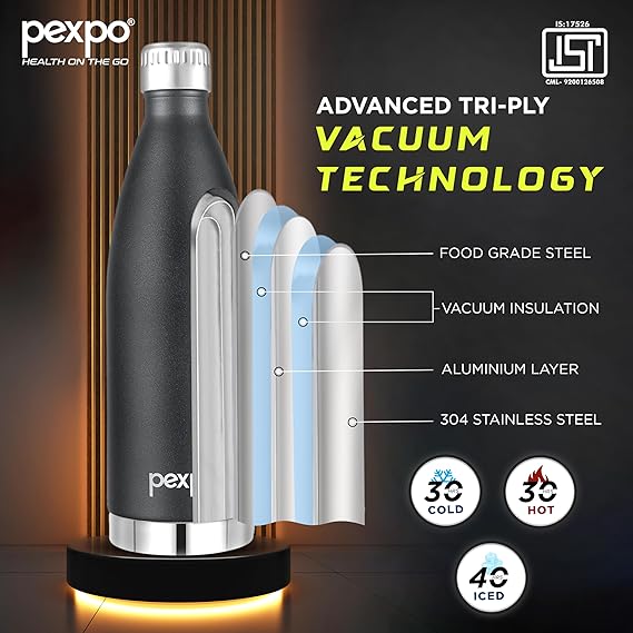 Extreme Pro 850 Thermoflask 830ml Knight Black – ISI Certified Hot & Cold Stainless Steel Bottle, RCB Edition