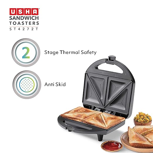 Usha 750 W ST4272 T Non-Stick Food Grade Material Sandwich Toaster (Black)