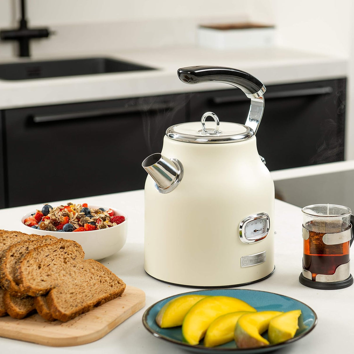 Westinghouse 1.7L 2200W Retro Series Electric Kettle | Fast Boil, Water Boiler For Hot Drinks, Quiet Boil & Detachable Filter | Temperature & Water Level Indicato