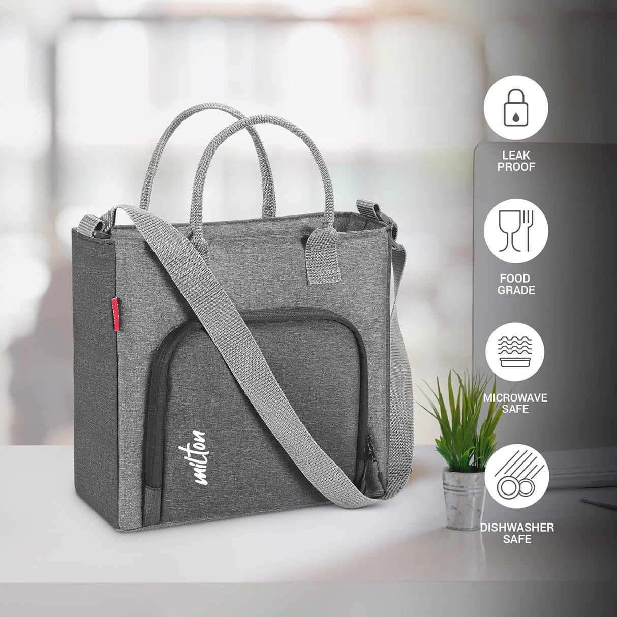 Style Mate Tiffin (4 Microwave Safe Inner Steel Containers, 180/320/320/450 ml; 1 SS Tumbler, 380 ml, Spoon and Fork) With Insulated Fabric Jacket, Grey