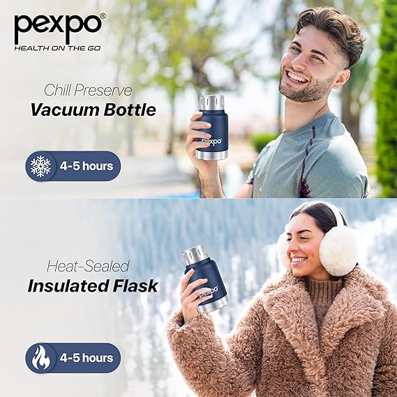 Pexpo Cameo Pro Vacuum Insulated 160ml Stainless Steel Water Bottle - Denim Blue | Hot & Cold Upto 4-5 Hours | Leak Proof | Office, School, Gym & Travelling|Men, Women & Kids| RCB Edition