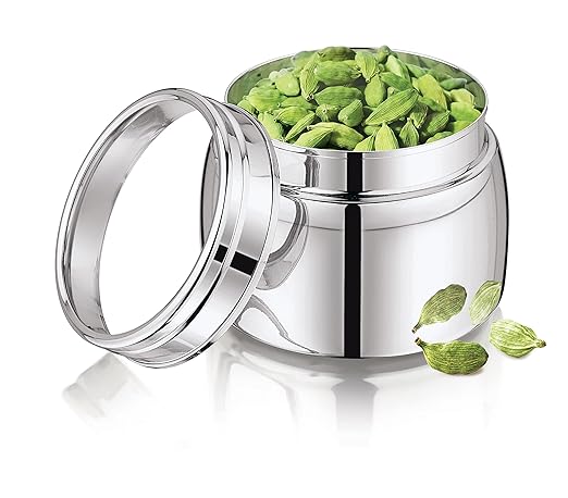 Mukti Premium Stainless Steel Saffron Plain Lid Food Storage Canister,Container,Dabba Set with Lids Ideal for Home & Kitchen (SEE THRU) 550ml