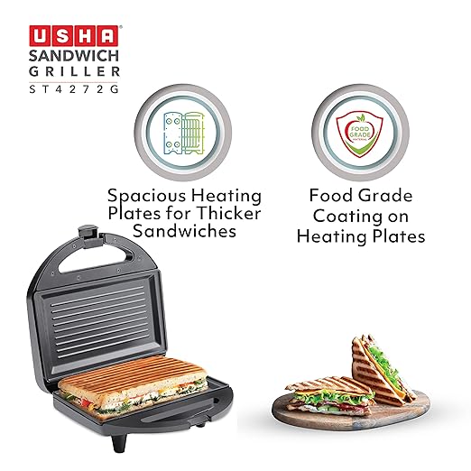 Usha 750 W ST4272 G Non-Stick Food Grade Material Sandwich Griller (Black)