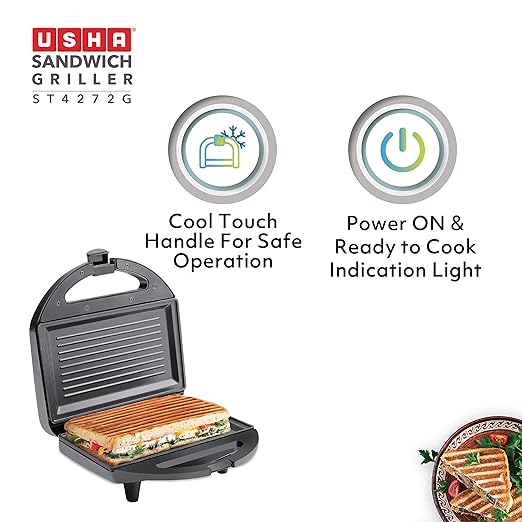 Usha 750 W ST4272 G Non-Stick Food Grade Material Sandwich Griller (Black)