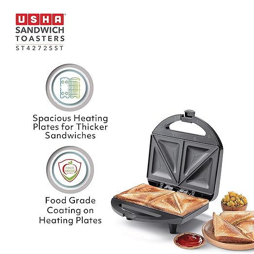 Usha 750 W ST4272 SST Non-Stick Food Grade Material Sandwich Toaster (Stainless Steel)