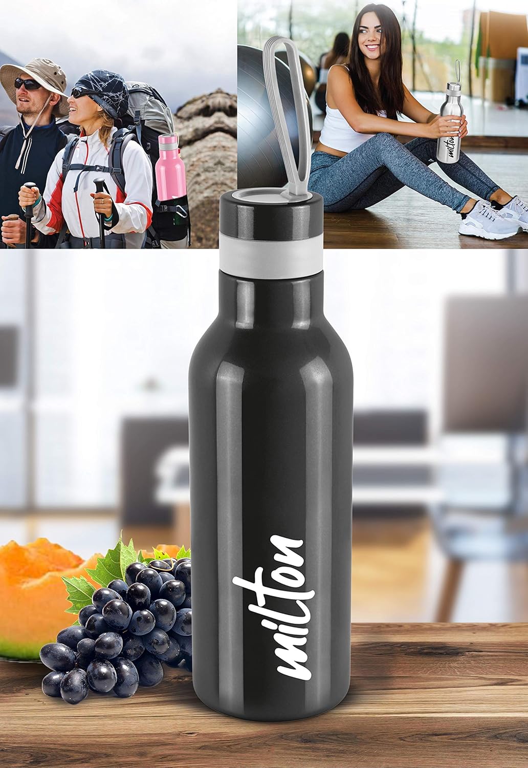 New Smarty 900 thermosteel Water Bottle 730 ml, 24 Hr Hot and Cold I Leak Proof Lid, ISI Certified I Vacuum Insulated I for Office, Gym, School | Black