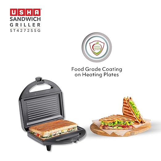 Usha 750 W ST4272 SSG Non-Stick Food Grade Material Sandwich Griller (Stainless Steel)