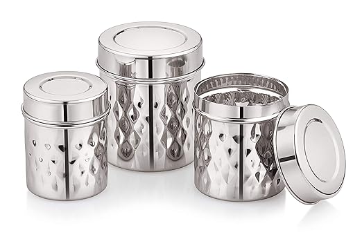 Mukti Stainless Steel Food Storage Jars & Containers|Dabba Set||Gourmet Krystal 3pcs Set|300/450/600ml