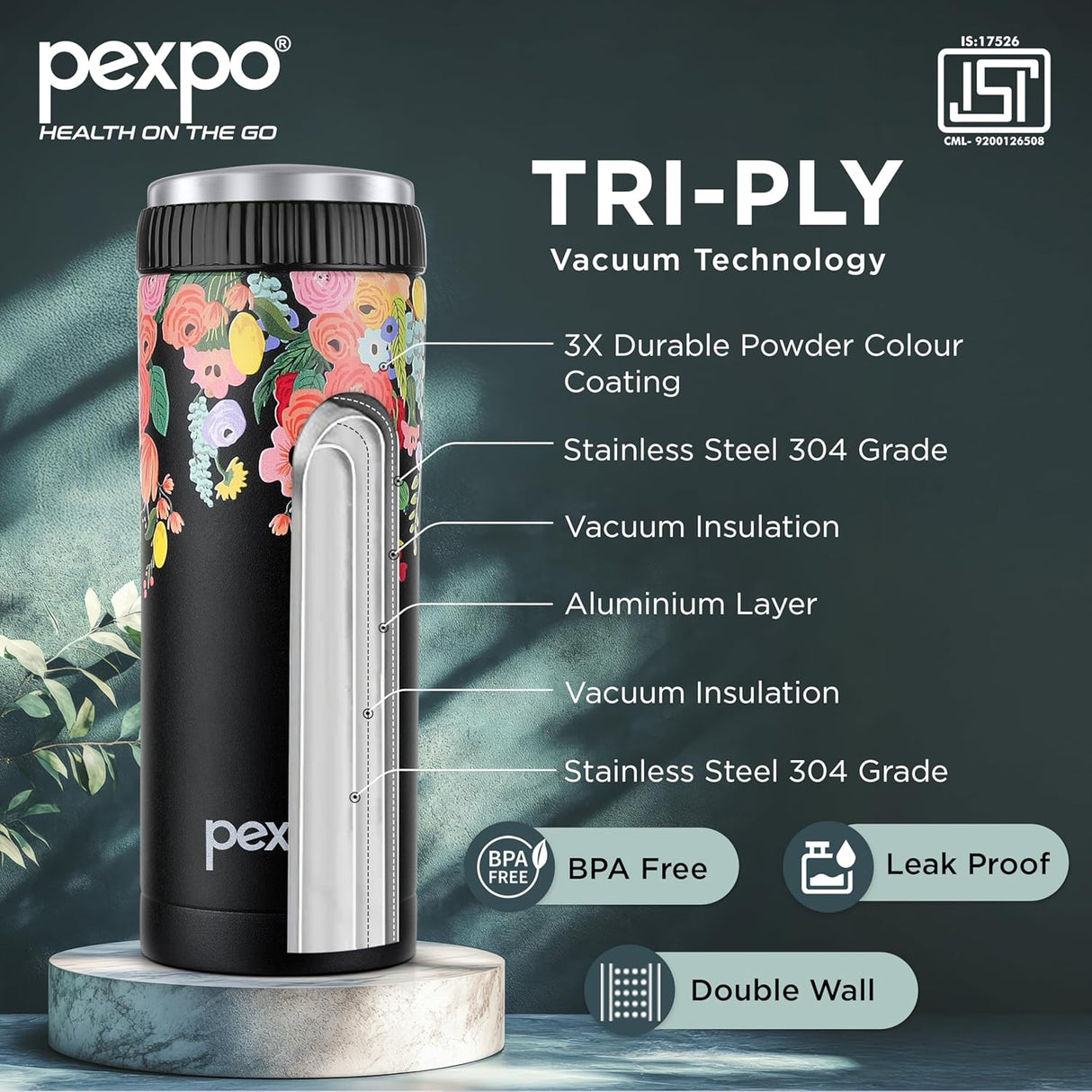 Pexpo Crypto Art 500 ISI Certified Hot & Cold Flask -Brown UV Cup Print Stainless Steel - 430ml | Vacuum Insulated Thermosteel Flask| Leak Proof| Thermos Mug| Travel Mug | Adults| Boys & Girls