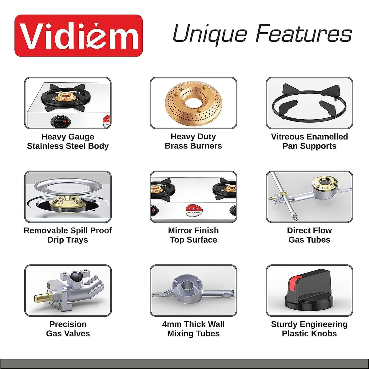 VIDIEM VECTOR NERO 2 BURNER GAS STOVE