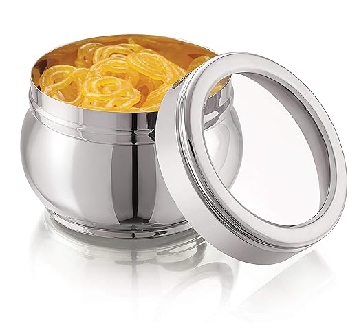 Mukti Stainless Steel Food Storage Jars & Containers|Dabba|Celebration See Through Lid|250ml x 1pc
