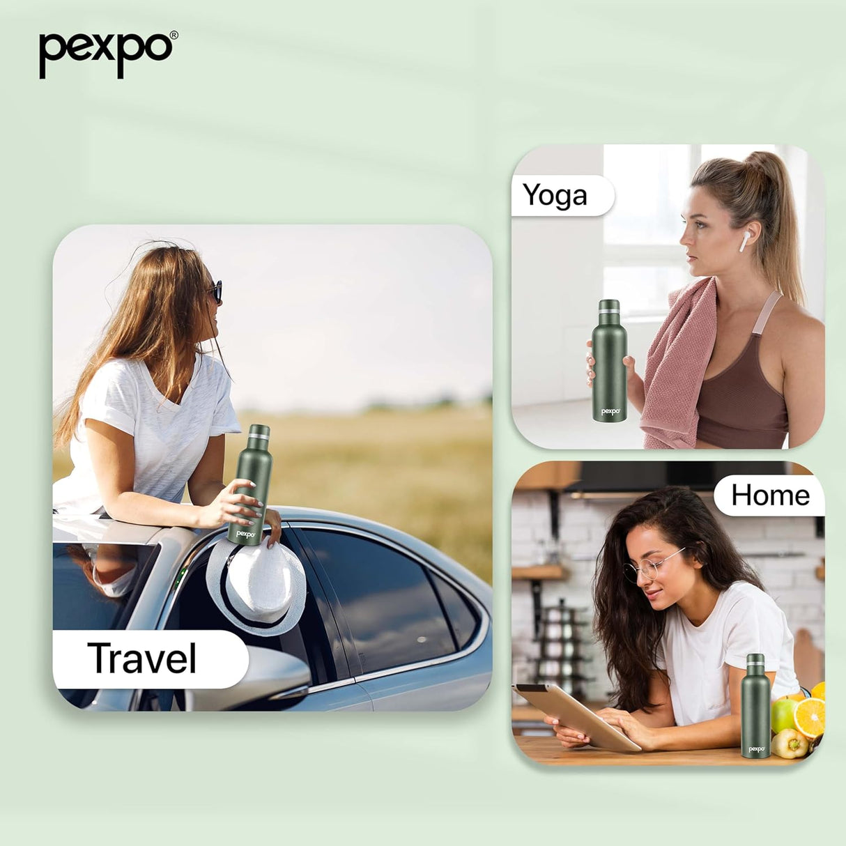 Pexpo Stainless Steel Hot and Cold Vacuum Insulated ISI Certified Flask,500ml, Military Green | Double Wall Flask | BPA Free | Office | School | Home | Hiking | Gym