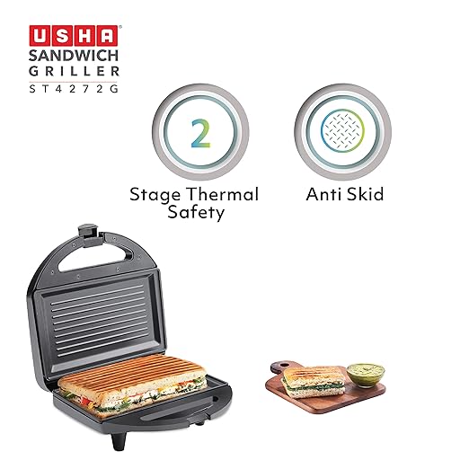 Usha 750 W ST4272 G Non-Stick Food Grade Material Sandwich Griller (Black)