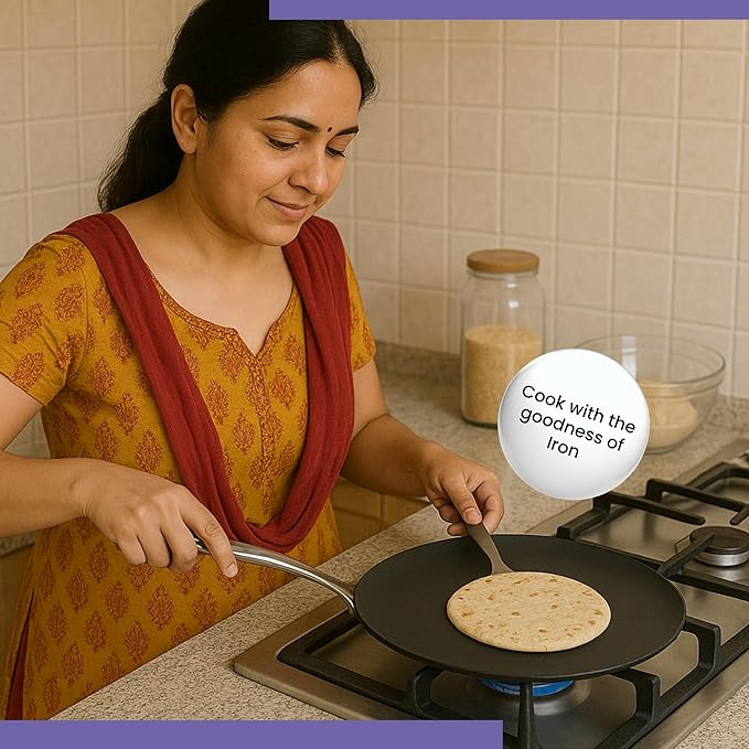 Prabha Black Eisen Cast Iron Roti Tawa With Steel Handle