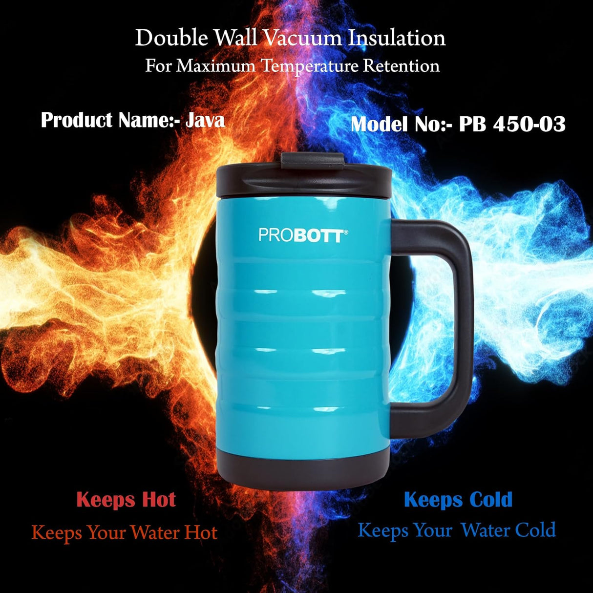 Thermosteel Java 450ml Stainless Steel Hot and Cold Vacuum Flask, Insulated Water Bottle (Blue) | PB 450-03