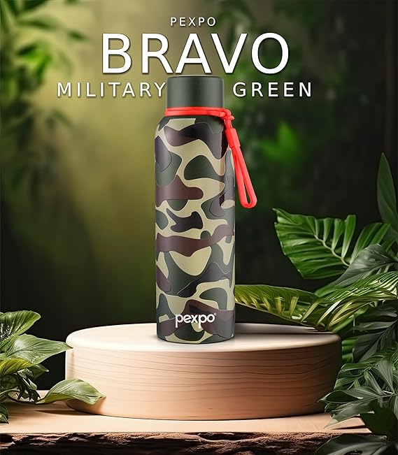 Bravo Thermoflask 700ml Military Green Printed Design – ISI Certified Hot & Cold Stainless Steel Water Bottle