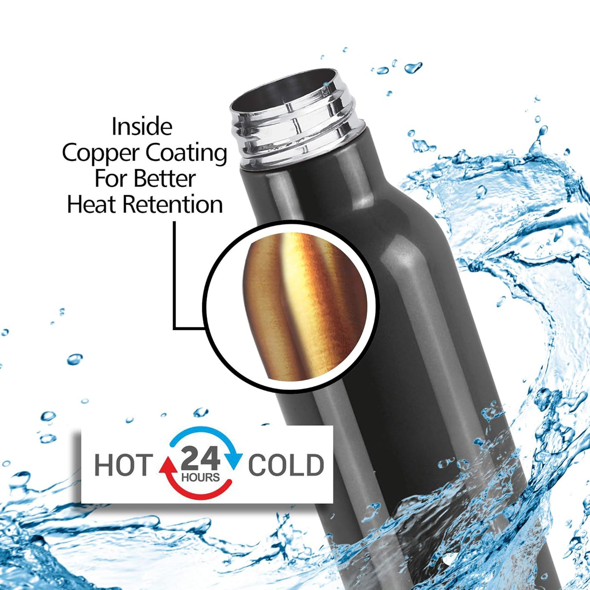 New Smarty 900 thermosteel Water Bottle 730 ml, 24 Hr Hot and Cold I Leak Proof Lid, ISI Certified I Vacuum Insulated I for Office, Gym, School | Black