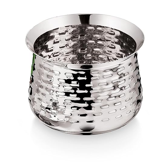 Mukti Stainless Steel Food Storage Handis & Cooking Pots|Curry Pots, Gravy, Rice Patilas, Biryani Kadhai & Topes|Mudhiras Checkers Curry & Rice Pot with Lid|2250ml x 1pc