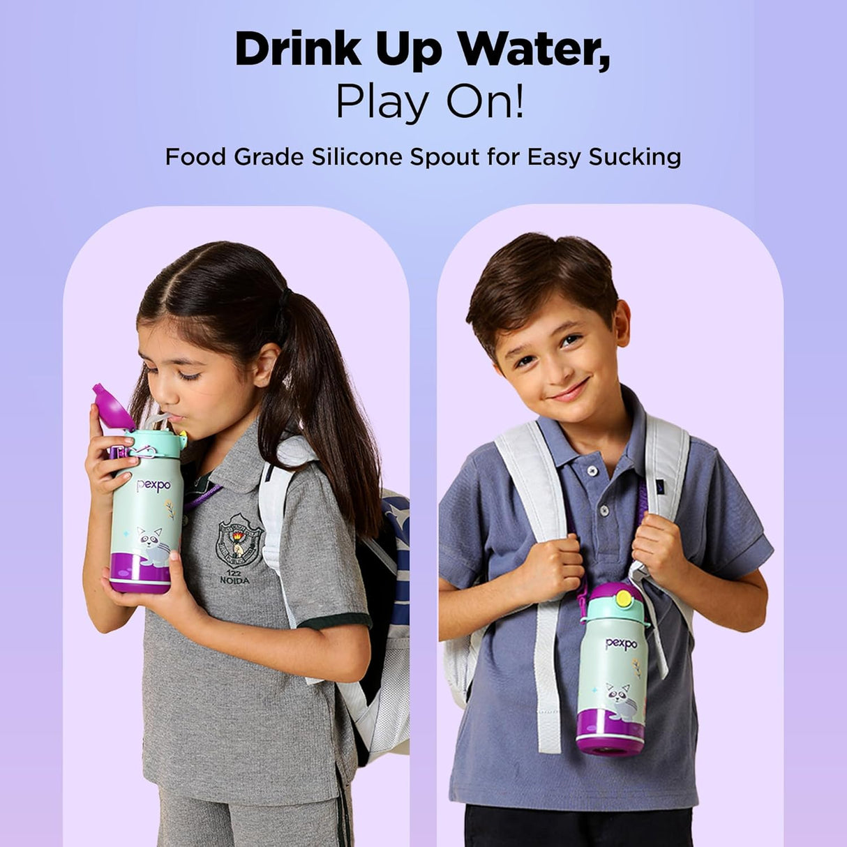 Pexpo Poggo 450 Hot & Cold Stainless Steel Water Bottle for 6+ Years Kids - 420 ml |Raccoon UV Printed Design |Vacuum Insulated|Leak Proof & BPA Free|School, Picnic, Travel