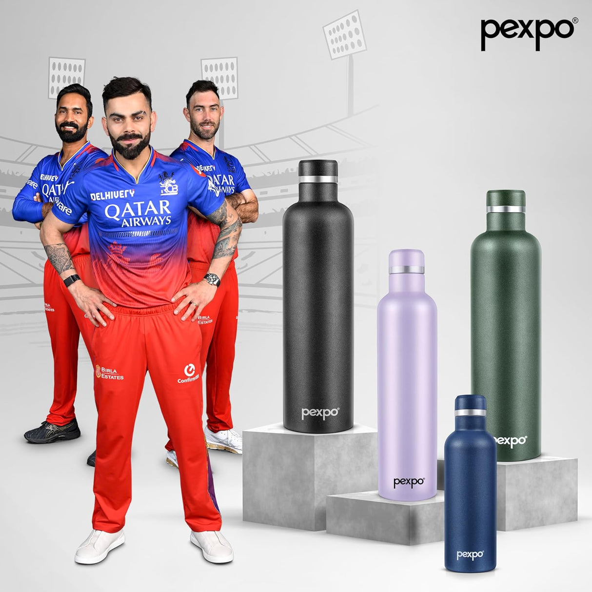 Pexpo Oreo Pro 1000 Stainless Steel Hot and Cold Vacuum Insulated ISI Certified Flask, 980ml, Knight Black | Double Wall Flask | BPA Free | Office | School | Home | Hiking | Gym| RCB Edition