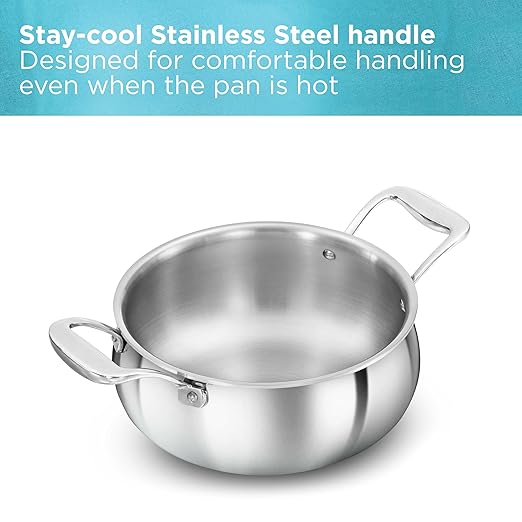 Hawkins 3L Pro Triply Stainless Steel Handi with Steel Handles and Steel Lid, Silver (PSH30S)