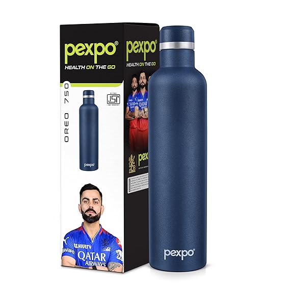 Pexpo Stainless Steel Hot and Cold Vacuum Insulated ISI Certified Flask,750ml, Denim Blue, | Double Wall Flask | BPA Free | Office | School | Home | Hiking | Gym