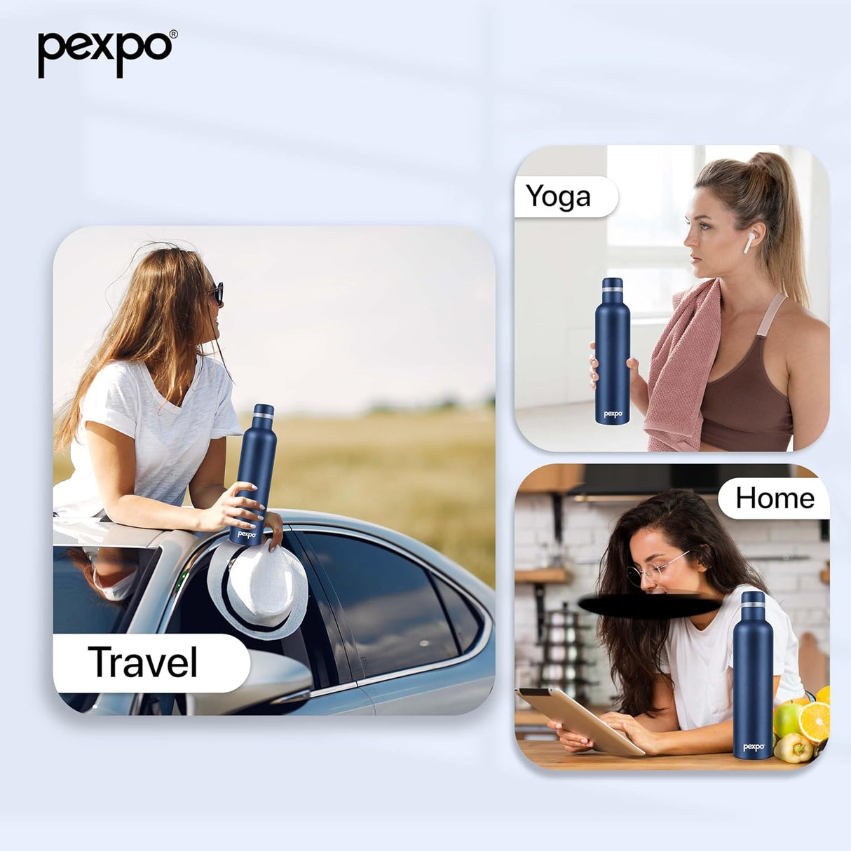 Pexpo Oreo Pro 1000 Stainless Steel Hot and Cold Vacuum Insulated ISI Certified Flask, 980ml, Denim Blue | Double Wall Flask | BPA Free | Office | School | Home | Hiking | Gym| RCB Edition