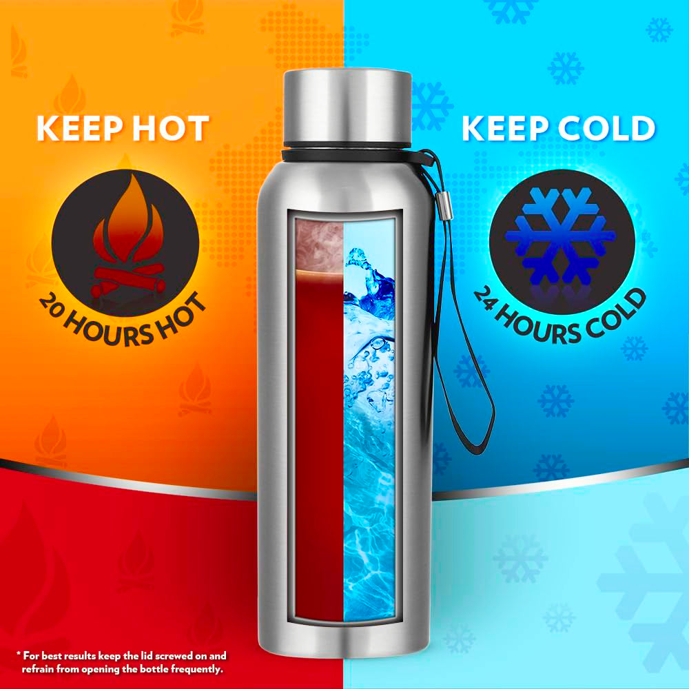 Trek 700ML Stainless Steel Hot & Cold Water Bottle (BT700STL117) – 20 Hours Hot, 24 Hours Cold, Wide Mouth, Durable Finish