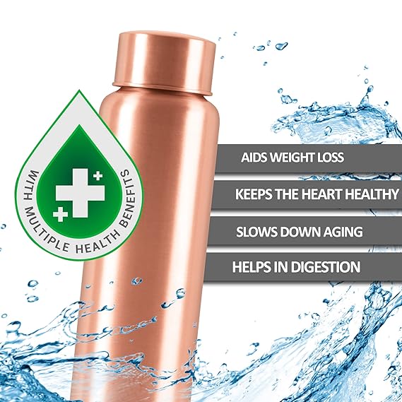 Milton Copper Aqua 1000 Bottle, 950ml, 100% Pure Copper, BPA Free Water Bottle, Leak Proof, Office Bottle, Boosts Immunity, Supports Digestive & Liver Health, Ayurveda Inspired