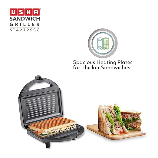 Usha 750 W ST4272 SSG Non-Stick Food Grade Material Sandwich Griller (Stainless Steel)