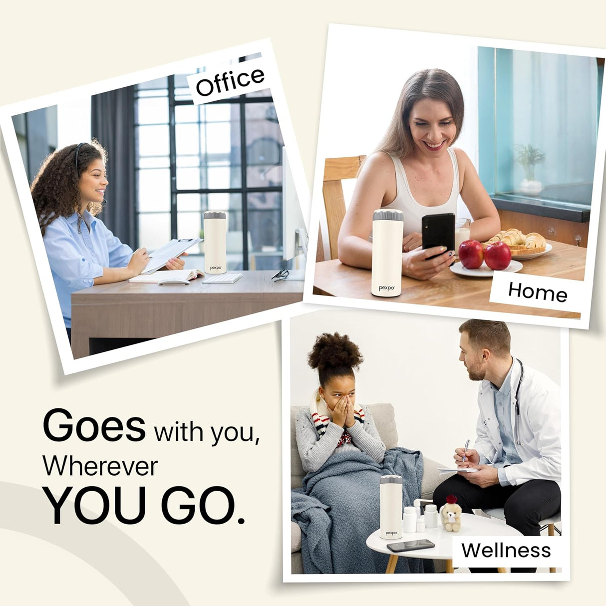 Pexpo Crypto Pro 500 ISI Certified Hot & Cold Flask -Bone Grey Stainless Steel - 430ml | Vacuum Insulated Thermosteel Flask| Leak Proof| Thermos Mug| Travel Mug | Adults| Boys & Girls