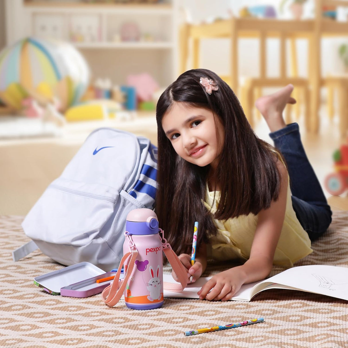 Pexpo Poggo 450 Hot & Cold Stainless Steel Water Bottle for 6+ Years Kids - 420 ml |Rabbit UV Printed Design |Vacuum Insulated|Leak Proof & BPA Free|School, Picnic, Travel