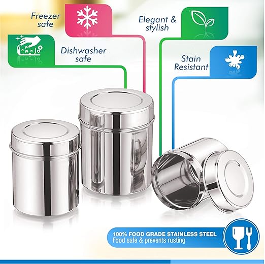 Mukti Stainless Steel Food Storage Jars & Containers|Dabba Set|Gourmet Plain 3pcs Set|300/450/600ml