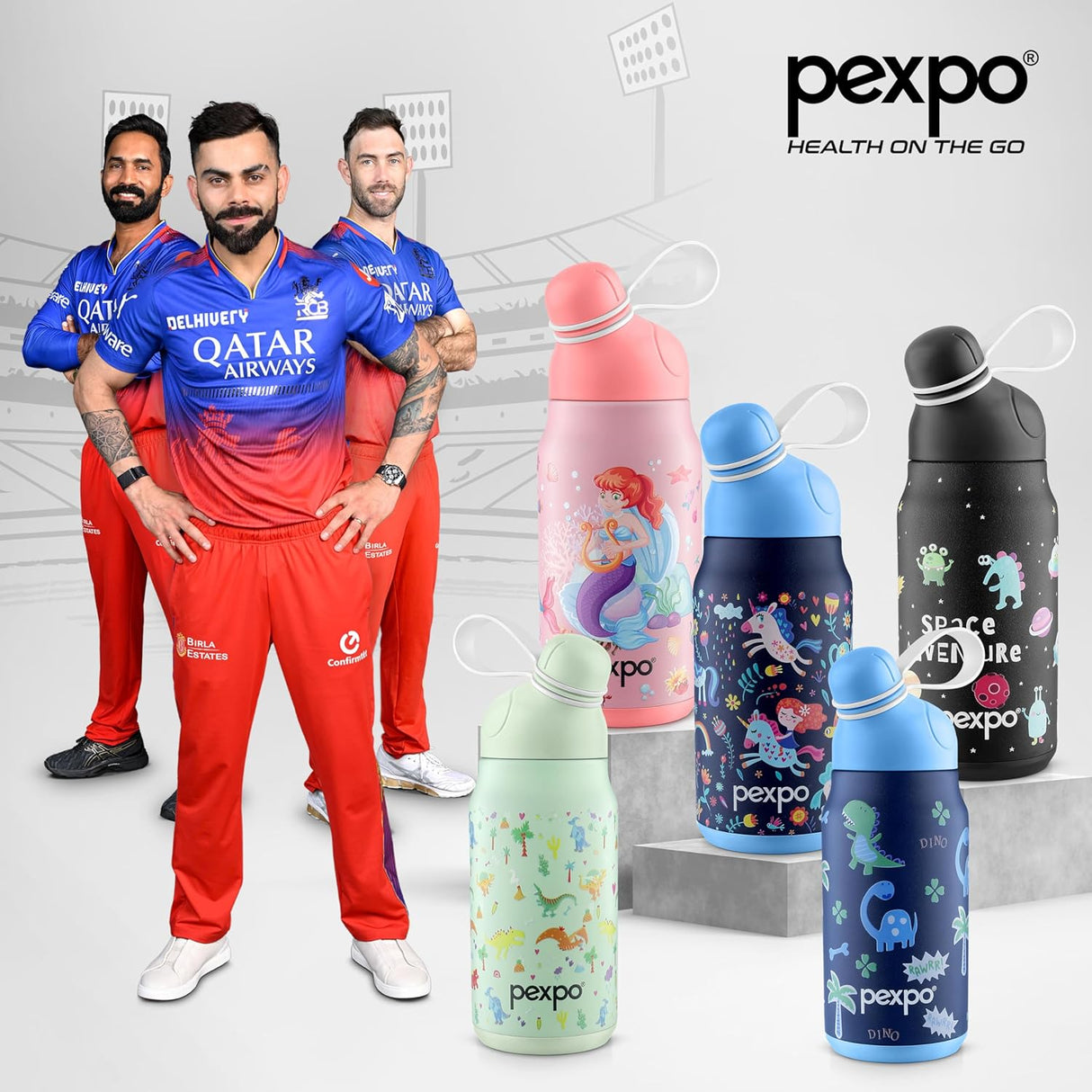 Pexpo Piano 450 - Cute Sipper|Hot & Cold Thermoflask - 420ml, Space Print|Stainless Steel Water Bottle for 6+ Years Kids & Adults|Vacuum Insulated|Portable Handle|Double Wall | School,Gym