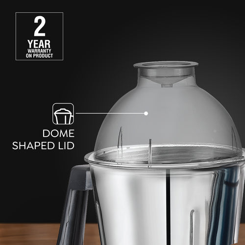 Grace Mixer Grinder 750W | 3 Stainless Steel Jars | Super Efficient Blades | Dome Shaped Lid | Blue & Black | Sturdy Handles