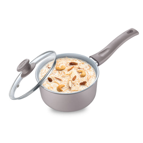 Prestige Ceraglide Duo Ceramic Coating Non Stick Aluminium Cookware Sauce Pan with Glass Lid