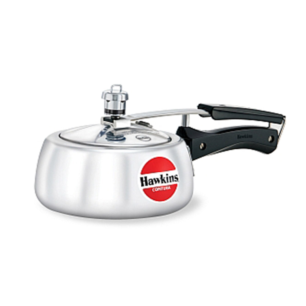 Hawkins Contura Pressure Cooker 1.5 Litre: HC15 with Hawkins Genuine 2 Gasket & 2 Safety Valve
