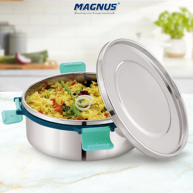 Steel Airtight Leakproof Storage Container with Rev Lock Lid – 750ML – Kitchen Accessories Item, Ideal Lunch Box for Kids & Adults, Perfect Lunch Box for Office Men