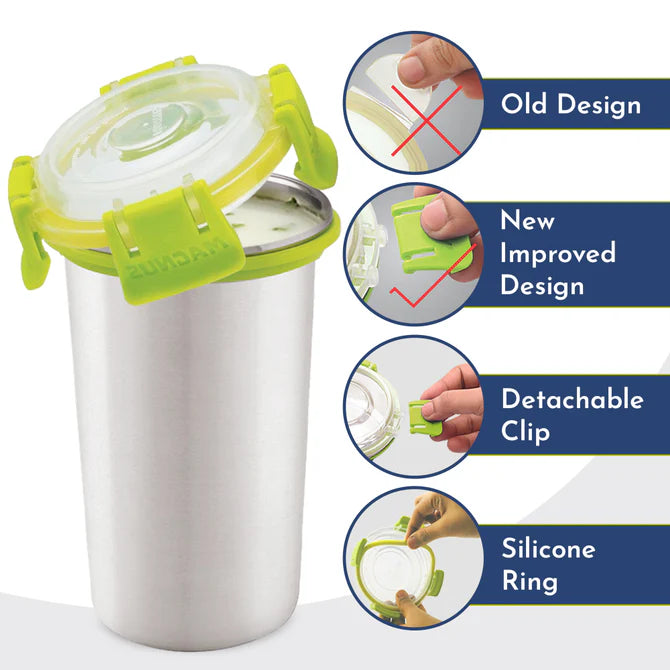 Stainless Steel Glossy Klip Lock Tumbler with Lid and Straw - 350ml | Leak-Proof & Airtight Tumbler - Ideal for Travel, Office, Kids | Perfect for Juice, Buttermilk