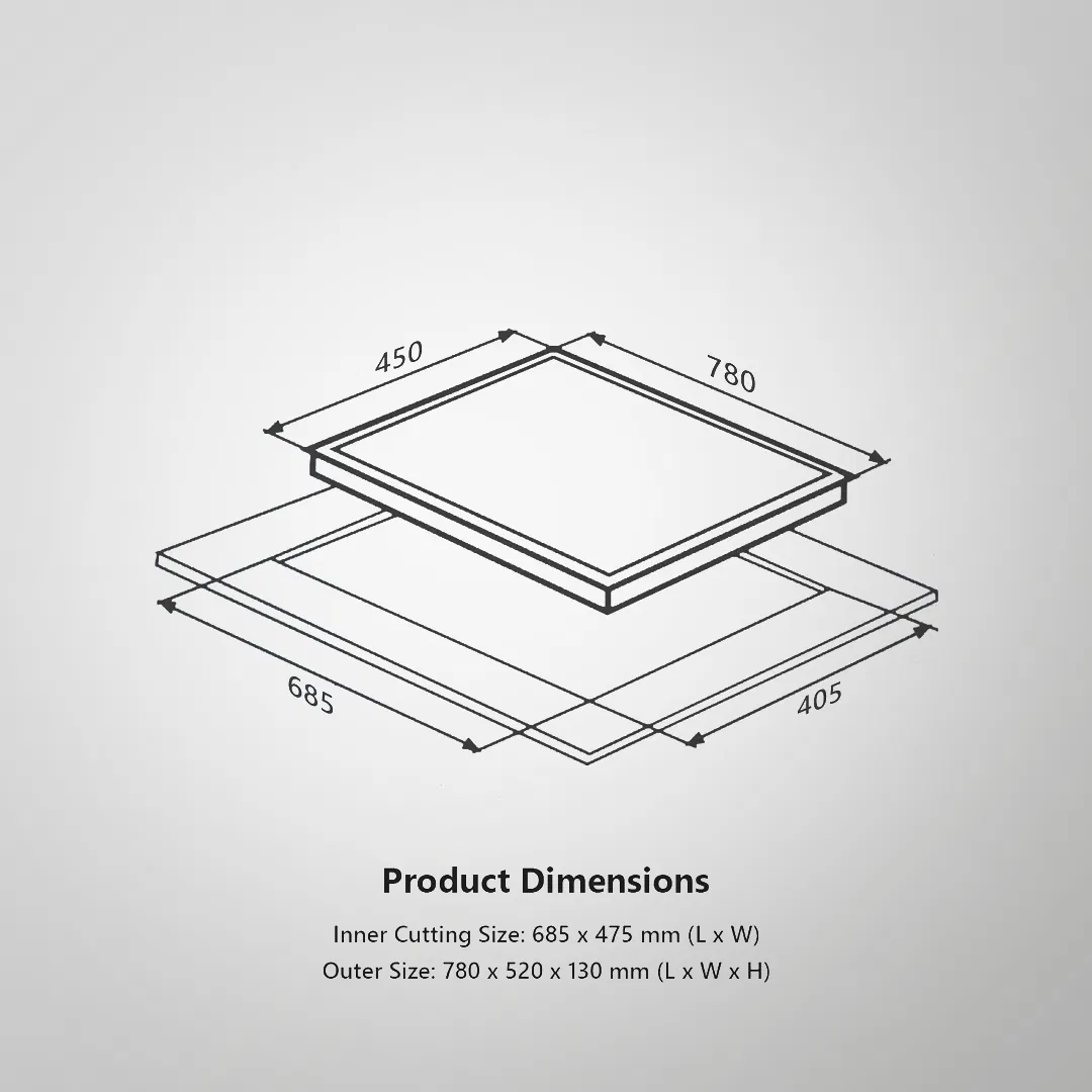 ALN 784 – 78cm Built-in Hob with 4 High-Efficiency Brass Burners & Auto Ignition