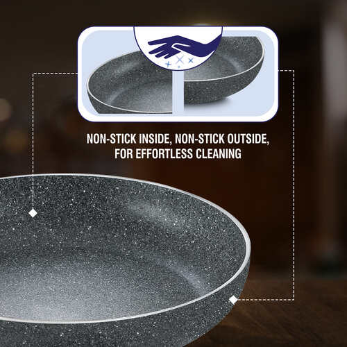 Svachh Granite Non-Stick 3-Piece Set Cookware |Dual Non-Stick Delight|Omni Tawa -28cm Dia, Kadai with GlassLid -24cm Dia, Fry Pan -24cm Dia|Gas and Induction Compatible|Metal Spoon Friendly 38368